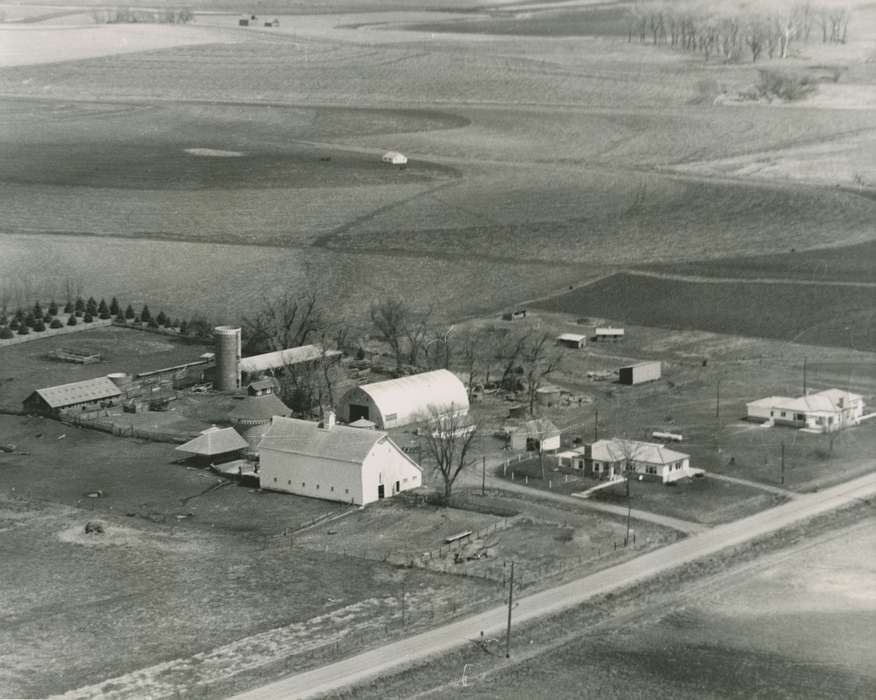 Aerial Shots, history of Iowa, Schmillen, Gloria, Farms, Barns, Iowa, silo, Hinton, IA, Iowa History