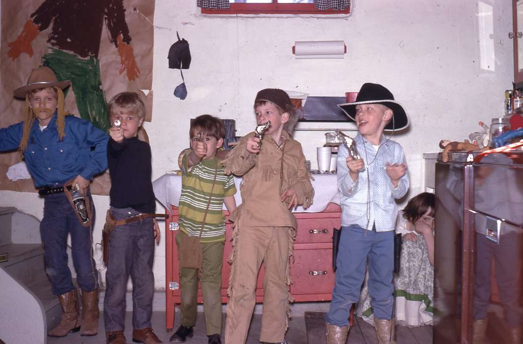 cowboy, western, history of Iowa, Iowa History, cowboy costume, toy gun, IA, dress up, gun, costume, Iowa, Zischke, Ward, silly, Children