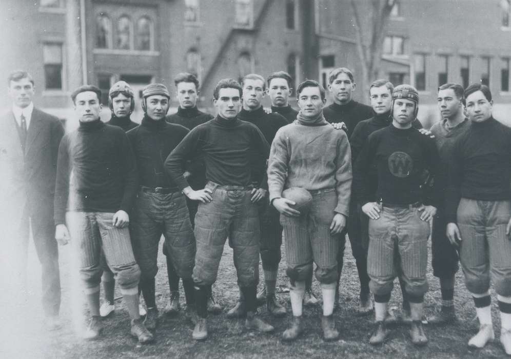 Children, football, coach, football players, Portraits - Group, uniform, Waverly, IA, history of Iowa, Waverly Public Library, Iowa, football team, Iowa History, Schools and Education, Sports