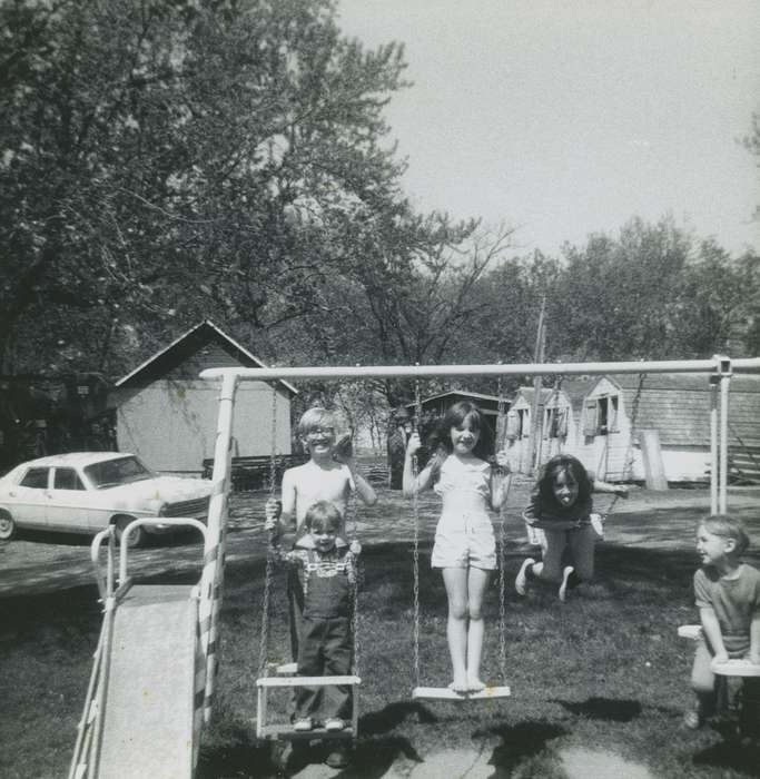 Portraits - Group, swing set, Mitchell, Christie, Iowa, Alpha, IA, Leisure, Children, swing, history of Iowa, Iowa History