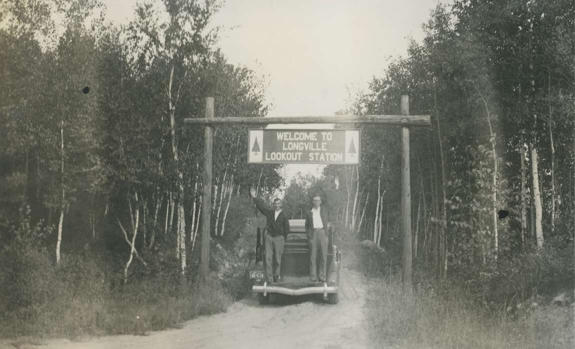 Portraits - Group, Travel, forest, history of Iowa, Iowa History, Motorized Vehicles, Longville, MN, car, Iowa, McMurray, Doug, sign, park