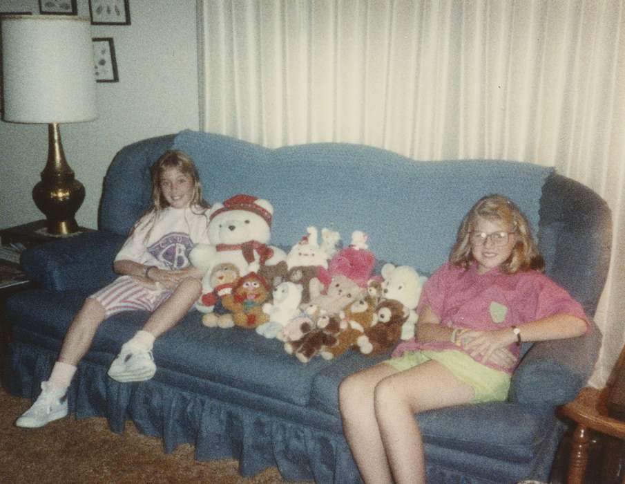 Portraits - Group, history of Iowa, Iowa History, stuffed animal, toy, Reinbeck, IA, couch, Iowa, living room, Homes, Children, East, Lindsey, lamp