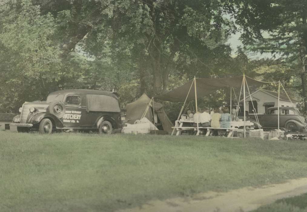 Travel, camp, hatchery, history of Iowa, Iowa History, Motorized Vehicles, car, tent, Iowa, colorized, Outdoor Recreation, Galena, IL, McMurray, Doug