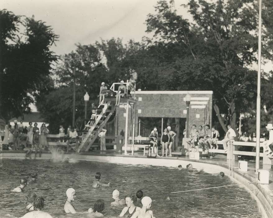 swimming, Waverly Public Library, history of Iowa, Iowa History, swimming cap, Civic Engagement, Waverly, IA, swimming pool, Iowa, diving board, Outdoor Recreation, Leisure