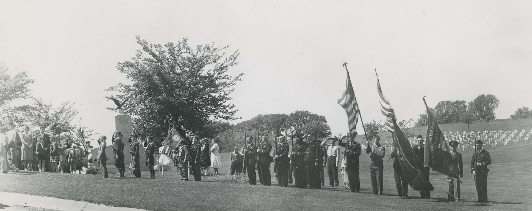 Military and Veterans, harlington, Cemeteries and Funerals, tombstone, Iowa History, history of Iowa, salute, memorial day, american flag, Waverly, IA, color guard, Iowa, tree, soldier, Waverly Public Library