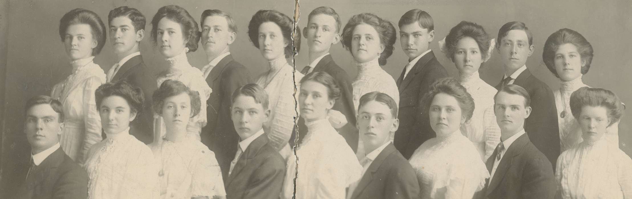 Portraits - Group, men, teenagers, women, Iowa History, history of Iowa, hair, graduation, Iowa, Schools and Education, teenager, Waverly Public Library