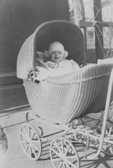 baby, Iowa, Busse, Victor, infant, stroller, smile, Children, carriage, Burlington, IA, Portraits - Individual, stocking hat, history of Iowa, Iowa History, happy