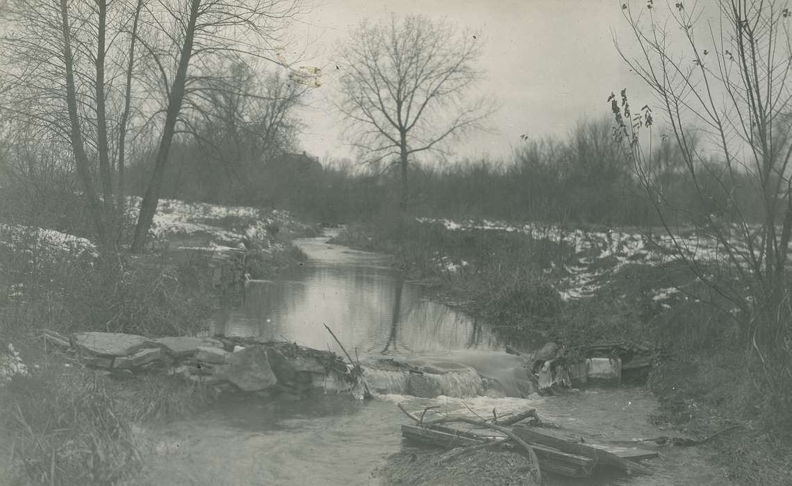 history of Iowa, Iowa History, creek, brook, Webster City, IA, Lakes, Rivers, and Streams, stream, water, Iowa, Landscapes, McMurray, Doug, tree, dam
