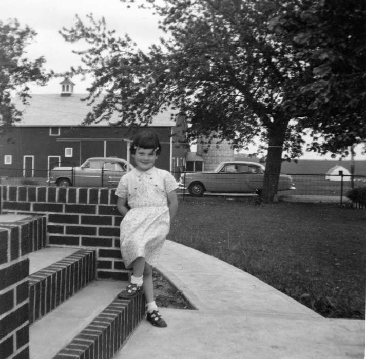 Cedar Falls, IA, history of Iowa, Iowa History, brick, Motorized Vehicles, Barns, barrettes, car, steps, Walker, Erik, Iowa, porch, dress, bangs, Children, Portraits - Individual