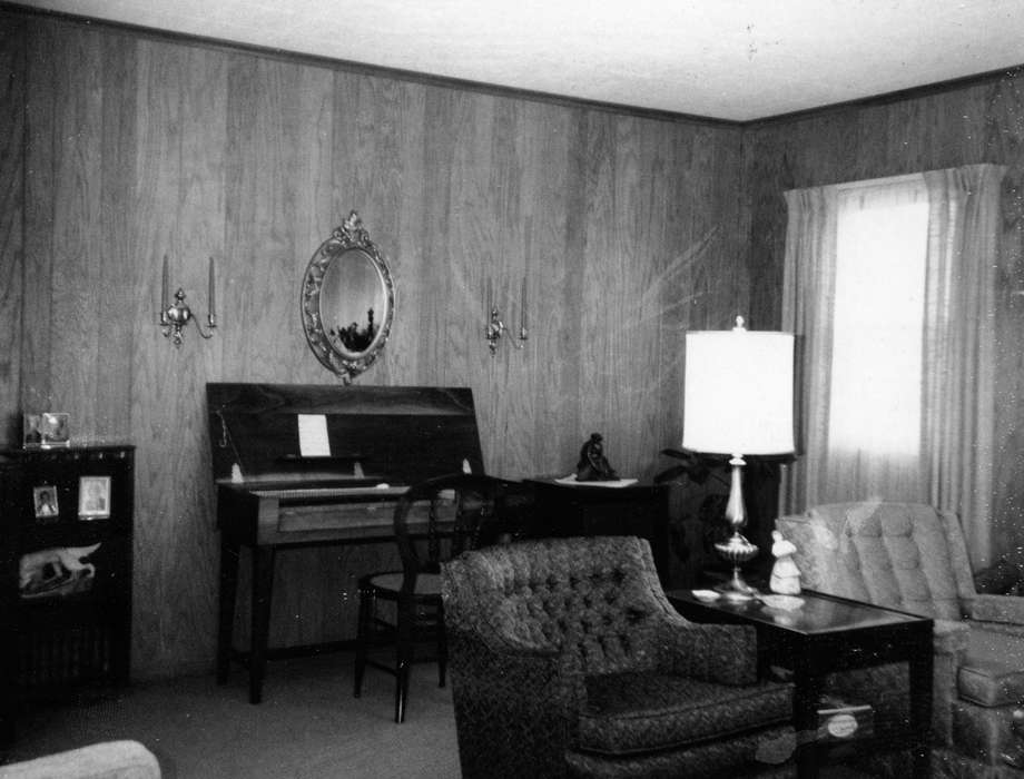 lamp, Iowa History, curtain, Iowa, piano, living room, Cedar Rapids, IA, Homes, chair, Karns, Mike, mirror, history of Iowa