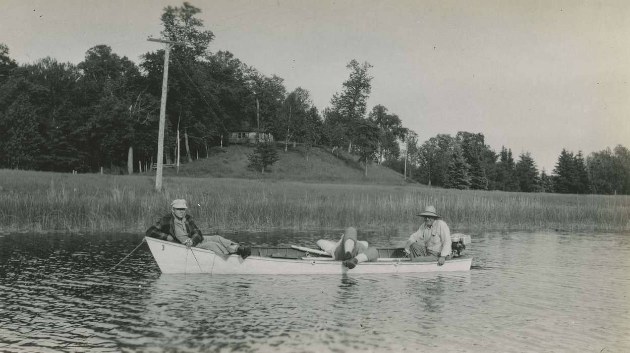 Outdoor Recreation, Portraits - Group, Iowa, silly, cigarette, motorboat, Elderkin, Don, Lakes, Rivers, and Streams, power line, Spring Lake, MN, smoking, history of Iowa, Motorized Vehicles, Iowa History