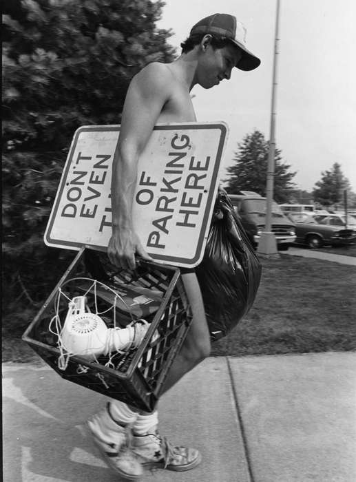 sneakers, Iowa History, Iowa, Schools and Education, university of northern iowa, baseball cap, uni, hair dryer, UNI Special Collections & University Archives, Cedar Falls, IA, history of Iowa, sign