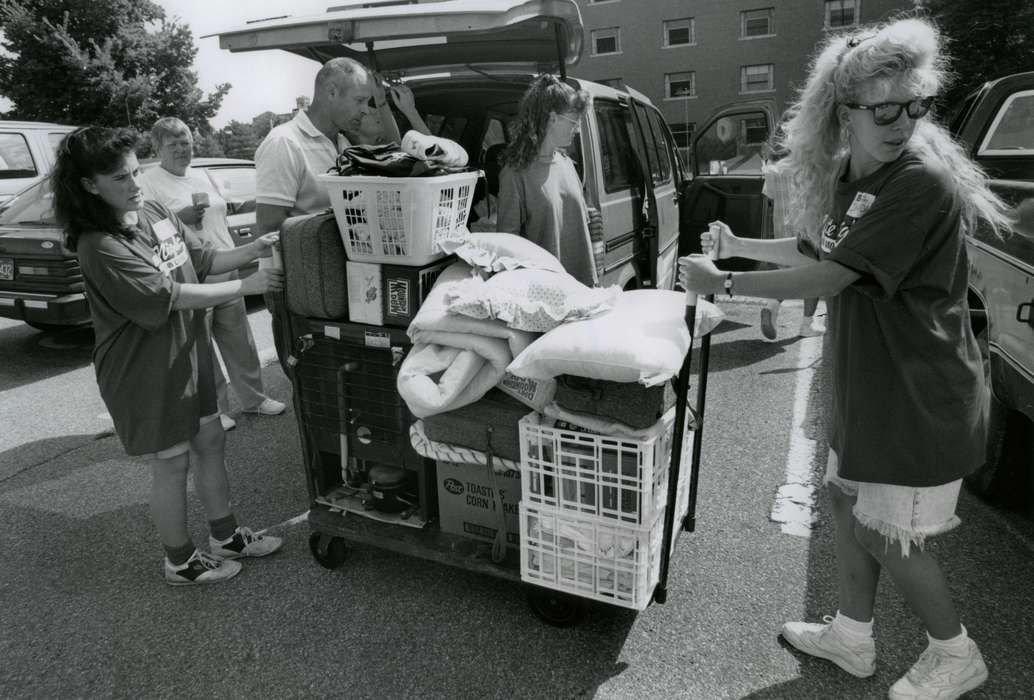 Iowa, luggage, UNI Special Collections & University Archives, Schools and Education, Families, Children, uni, van, hairstyle, laundry basket, university of northern iowa, Cedar Falls, IA, history of Iowa, Motorized Vehicles, Iowa History