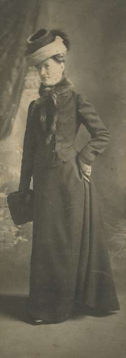 black dress, history of Iowa, Iowa History, fur clothing, woman, Iowa, correct date needed, Waverly Public Library, Portraits - Individual