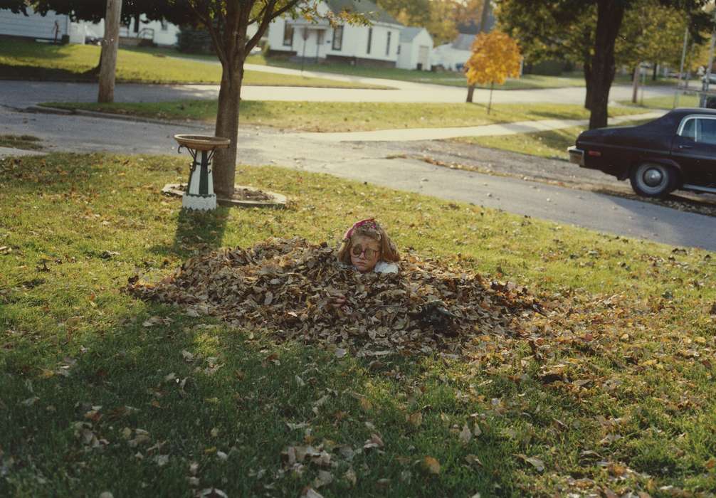 neighborhood, history of Iowa, bird bath, Iowa History, leaves, Reinbeck, IA, Iowa, Cities and Towns, Children, East, Lindsey, Portraits - Individual