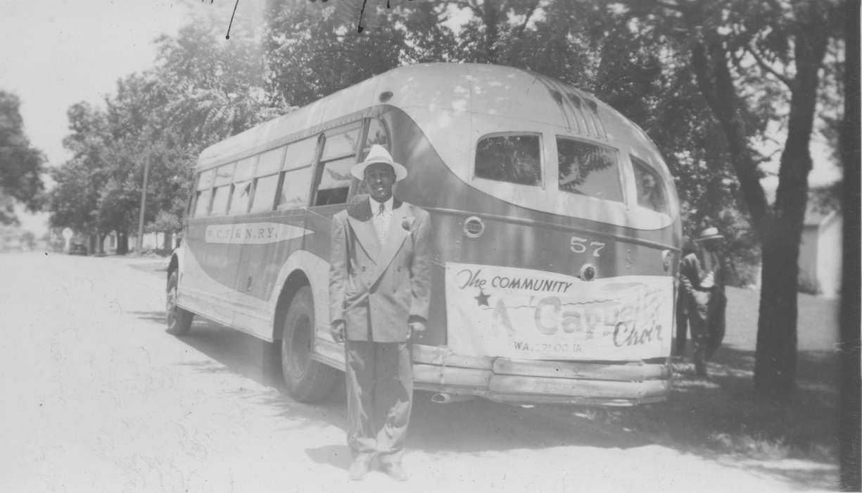 Iowa, Waterloo, IA, choir, Iowa History, Religion, tour, african american, bus, Portraits - Individual, People of Color, Henderson, Jesse, history of Iowa, Motorized Vehicles, suit