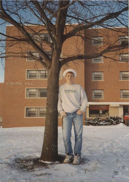 denim, college, Iowa, Schools and Education, noehren hall, uni, dorm, university of northern iowa, history of Iowa, Portraits - Individual, Hospodarsky, Todd, Cedar Falls, IA, Winter, tree, snow, Iowa History