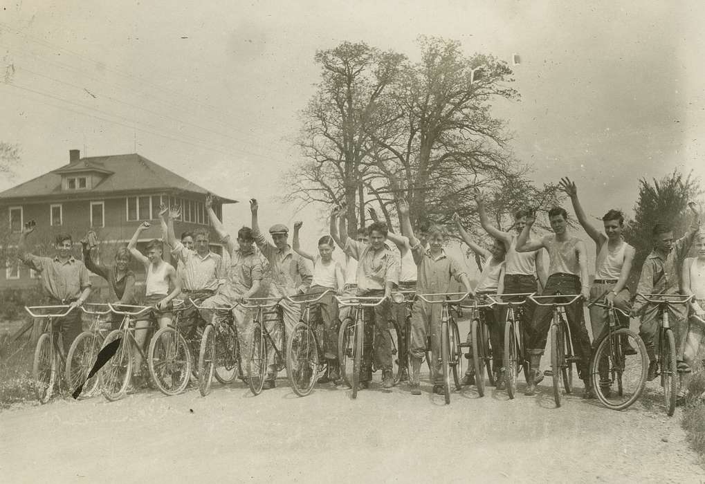 Outdoor Recreation, Portraits - Group, Iowa, Webster City, IA, bike, McMurray, Doug, Children, wave, boy scout, bicycle, race, history of Iowa, Iowa History