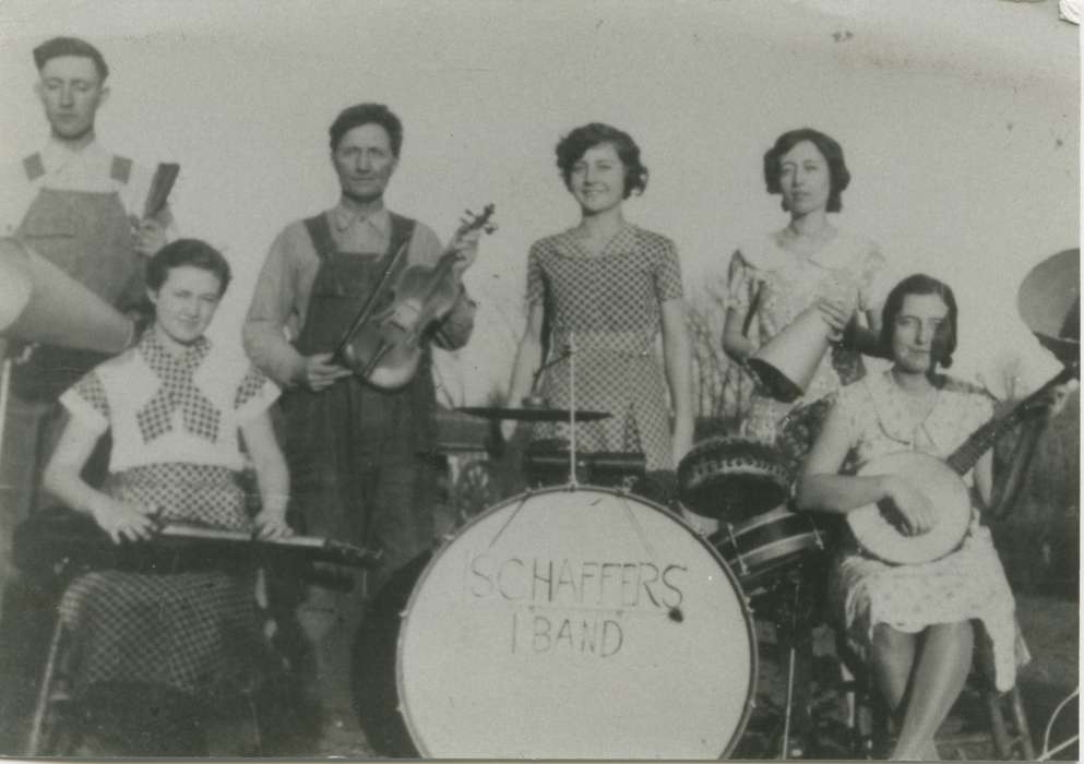 Portraits - Group, violin, history of Iowa, band, Iowa History, Entertainment, Families, banjo, Colesburg, IA, drums, Forkenbrock, Lois, Iowa, Leisure, music
