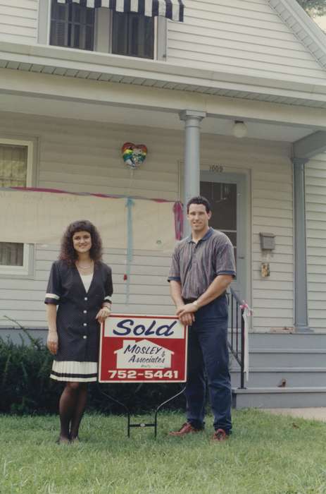 Portraits - Group, home, Iowa, balloon, woman, Iowa History, new house, Burlington, IA, Higgins, Sarah, Homes, house, man, history of Iowa, sold