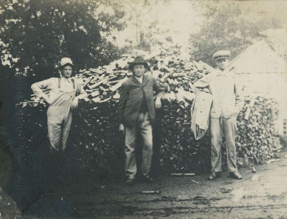 Portraits - Group, IA, Iowa, firewood, hat, Labor and Occupations, Neessen, Ben, history of Iowa, Iowa History, overalls