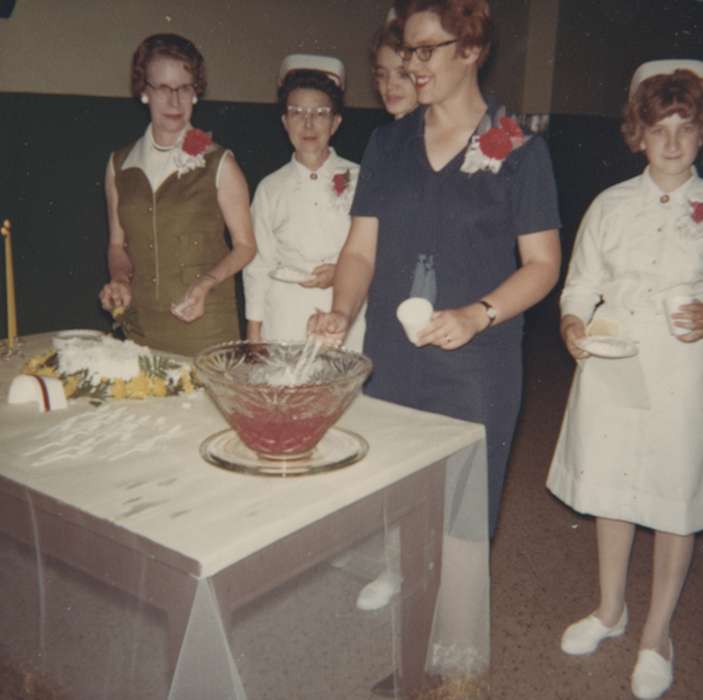 bowl, cake, women, history of Iowa, Iowa History, celebration, nurse, Spilman, Jessie Cudworth, Iowa, USA, Food and Meals, punch