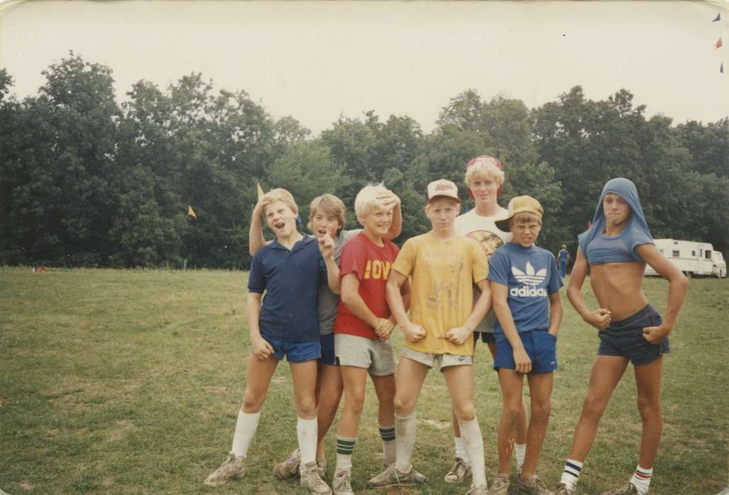 Portraits - Group, Iowa History, Iowa, IA, Hulsey, Anne, silly, short shorts, Children, boy, history of Iowa