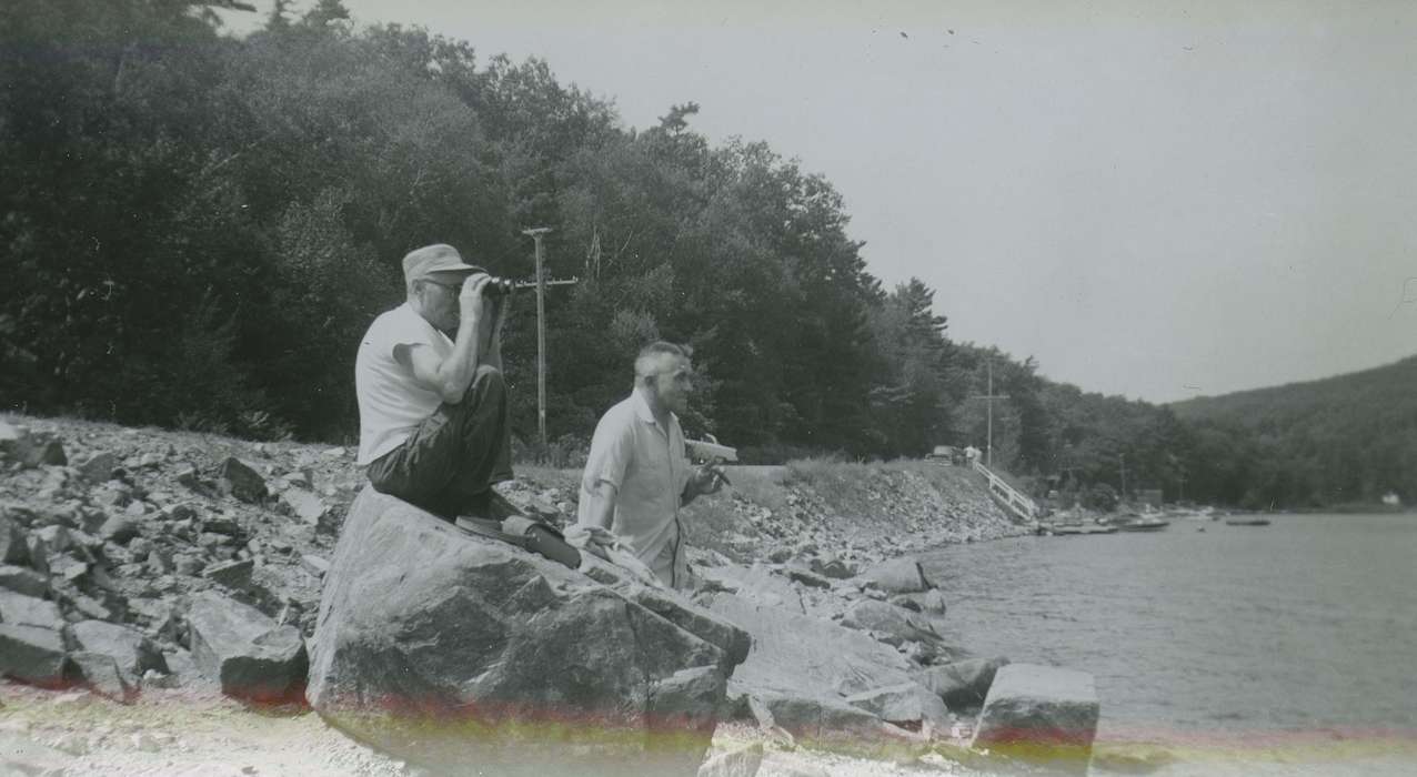 Elderkin, Don, Spring Lake, MN, Lakes, Rivers, and Streams, Iowa History, Leisure, Iowa, cigar, history of Iowa, Portraits - Group, binoculars, rock