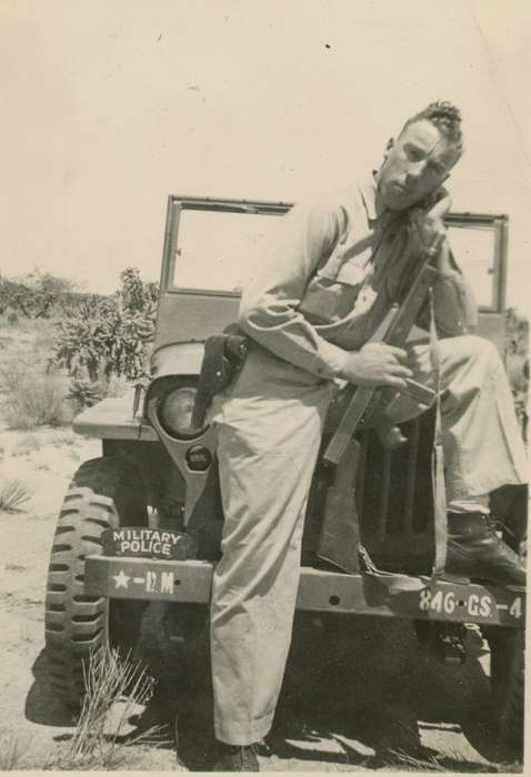 Portraits - Individual, Iowa History, Iowa, Motorized Vehicles, Little, Jeanne Weigel, Tucson, AZ, Travel, military police, Military and Veterans, gun, jeep, history of Iowa