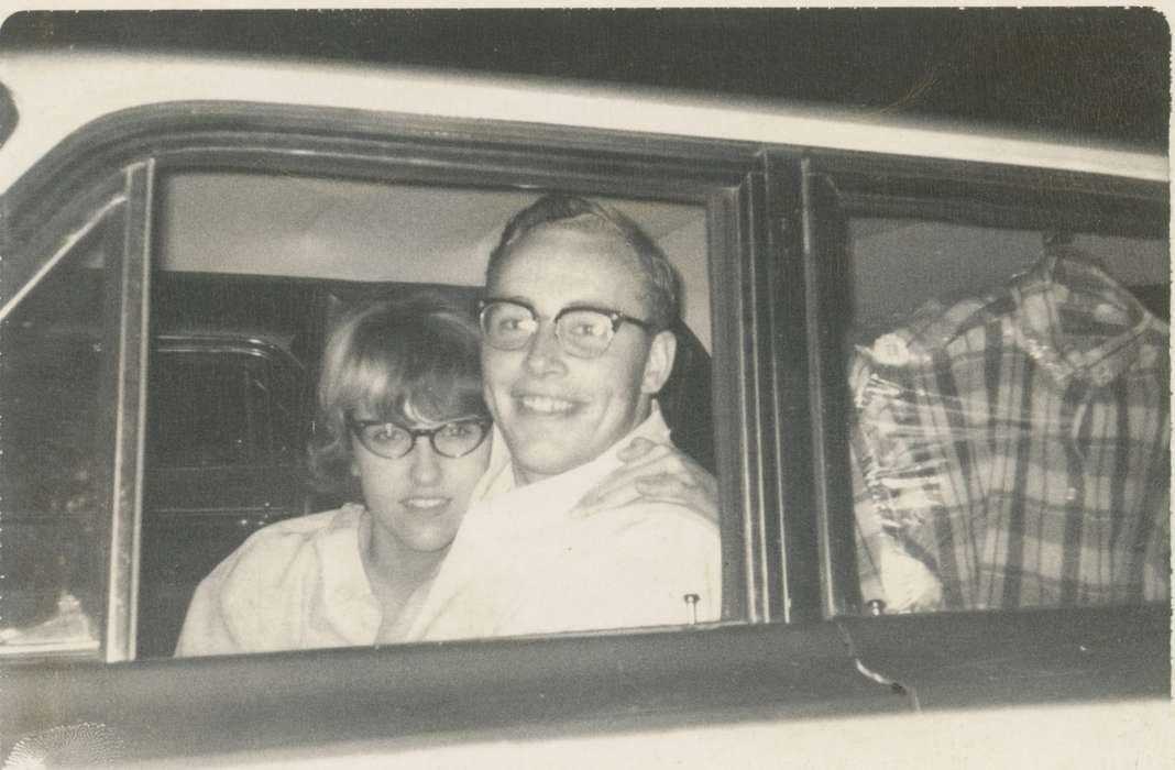 Portraits - Group, history of Iowa, Iowa History, Smith, Diane, Motorized Vehicles, car, Amana, IA, plaid, glasses, Iowa, Leisure