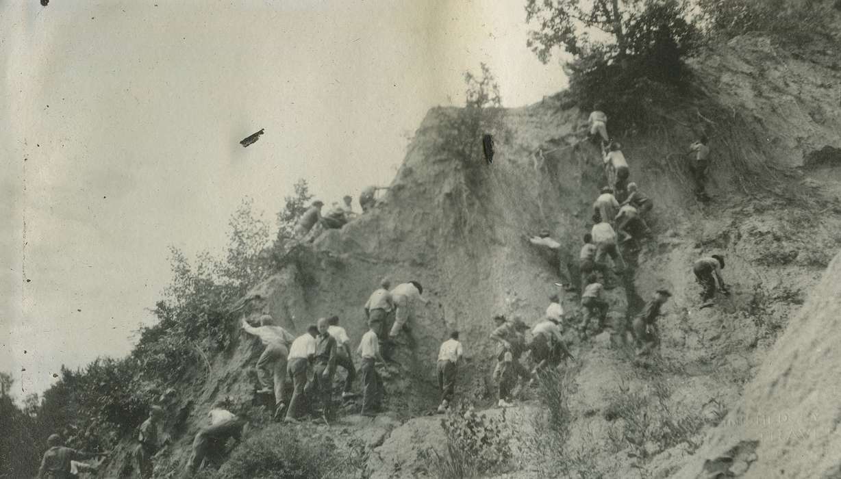 Portraits - Group, boy scouts, history of Iowa, Iowa History, McMurray, Doug, Hamilton County, IA, cliff, Iowa, Outdoor Recreation, climbing, Children