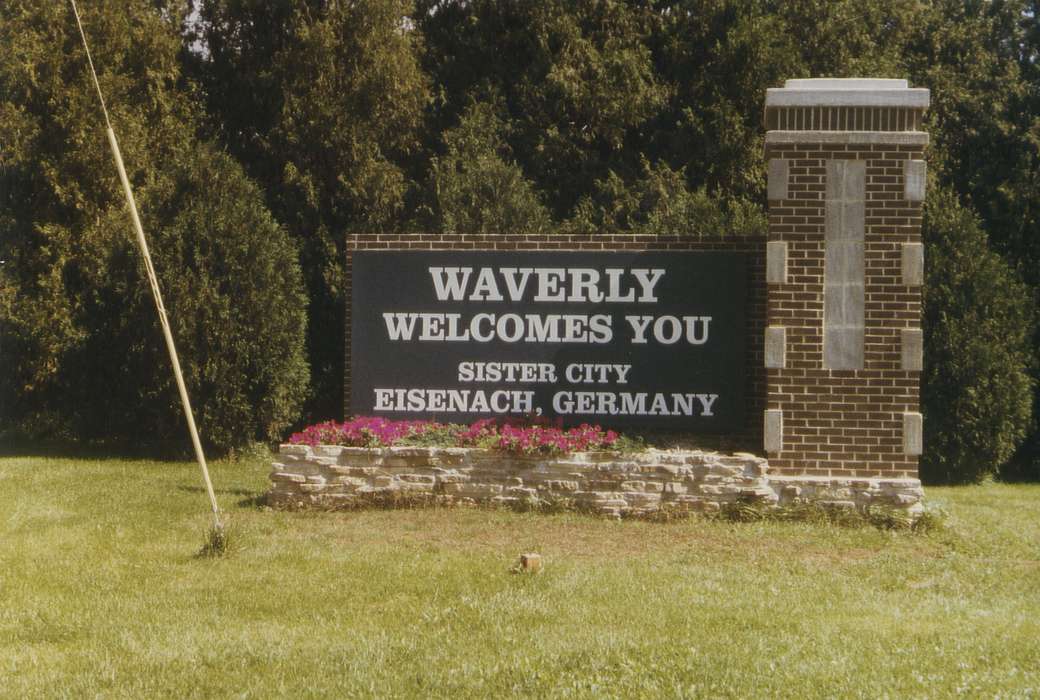 landscape, history of Iowa, Iowa History, brick, Waverly, IA, Iowa, correct date needed, Cities and Towns, sign, Waverly Public Library