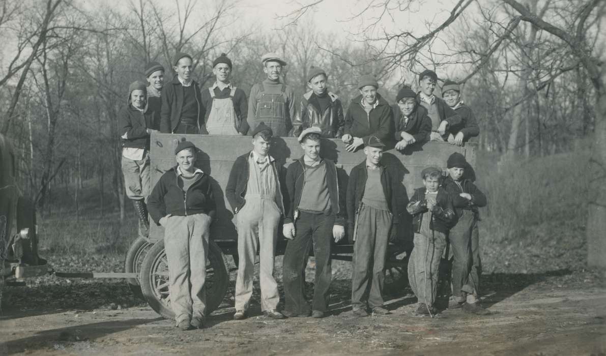 Portraits - Group, boy scouts, history of Iowa, Iowa History, Webster City, IA, Animals, wagon, Iowa, Outdoor Recreation, McMurray, Doug