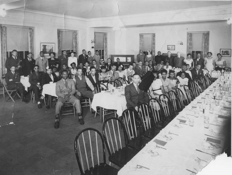 Portraits - Group, african american, Waterloo, IA, Iowa History, Henderson, Jesse, People of Color, history of Iowa, Iowa, Food and Meals, banquet