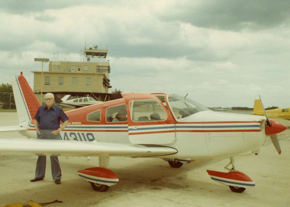 airport, piper, history of Iowa, Iowa History, Motorized Vehicles, airplane, Heilman, John, Iowa, Cedar Rapids, IA, Portraits - Individual