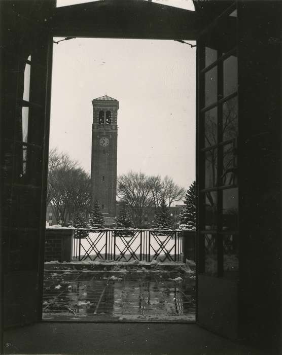 campanile, Iowa History, Iowa, Schools and Education, university of northern iowa, iowa state teachers college, uni, UNI Special Collections & University Archives, snow, Cedar Falls, IA, history of Iowa, Winter