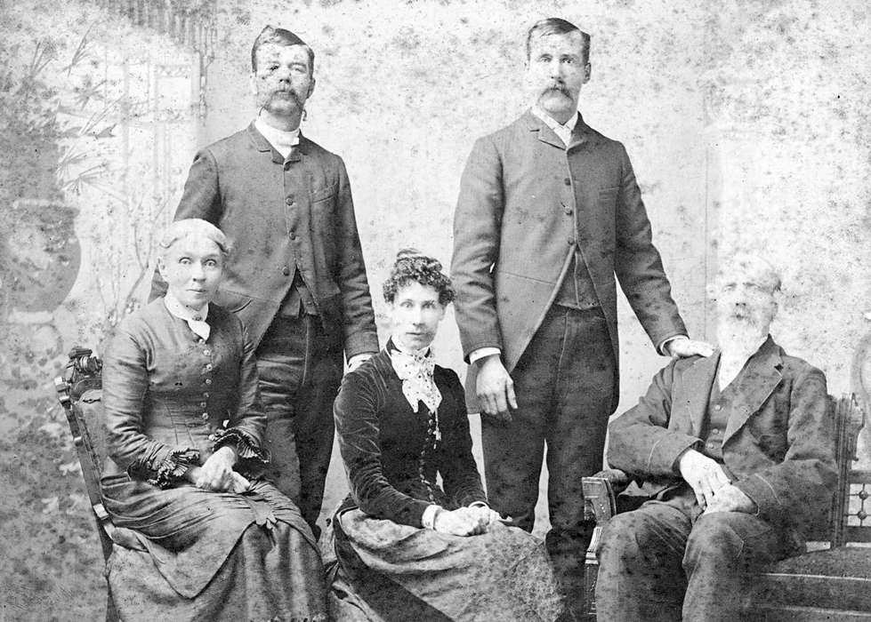 Portraits - Group, Iowa, Webster City, IA, Iowa History, Curtis, Leonard, dress, mustache, history of Iowa, suit