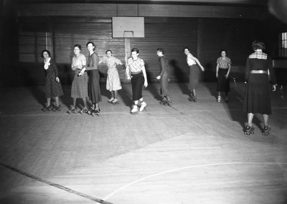 Cedar Falls, IA, history of Iowa, Iowa History, gymnasium, uni, roller skates, iowa state teachers college, UNI Special Collections & University Archives, Iowa, Schools and Education, Sports, university of northern iowa, basketball hoop