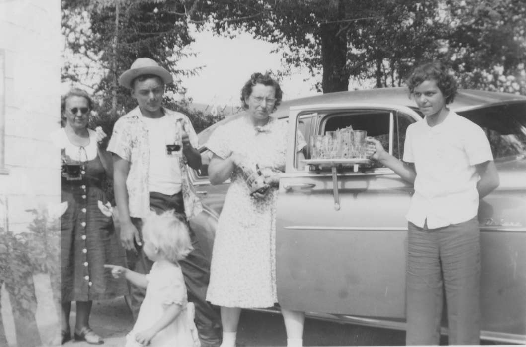 sunglasses, Cedar Rapids, IA, history of Iowa, glasses, Motorized Vehicles, hat, Iowa, Families, car, Vaughn, Cindy, automobile, Iowa History, Leisure, family