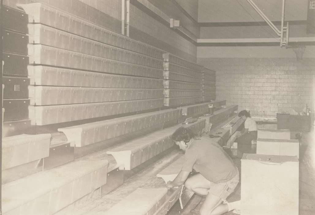 installation, history of Iowa, Iowa History, outfit, Waverly, IA, bleacher, people, Iowa, Schools and Education, correct date needed, Waverly Public Library, Labor and Occupations