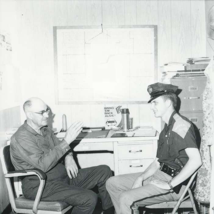 history of Iowa, police officer, Waverly Public Library, Iowa, police, desk, office, Iowa History, police department, Labor and Occupations