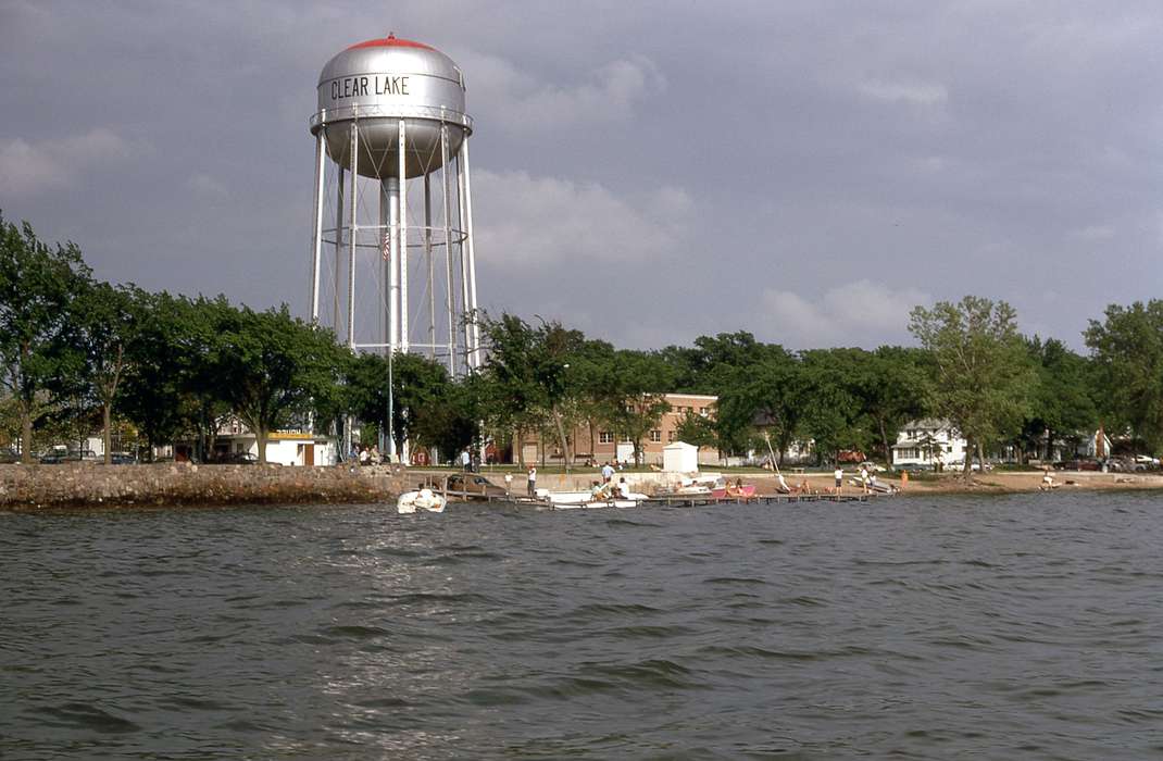 Clear Lake, IA, lake, history of Iowa, Iowa History, water works building, Koscielak, Susan J., Lakes, Rivers, and Streams, water tower, clear lake, city beach, beach, Iowa
