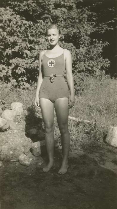 swimsuit, uniform, swimming, history of Iowa, Liekweg, Amy, Iowa, Cedar Falls, IA, Portraits - Individual, Labor and Occupations, Iowa History, Outdoor Recreation, bathing suit