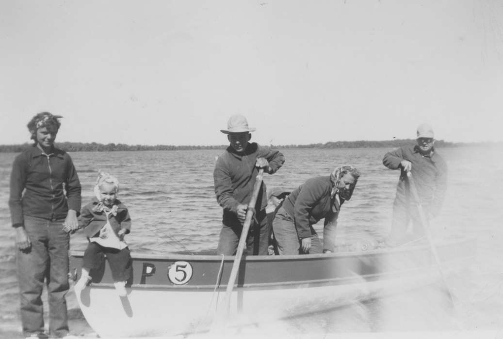 Portraits - Group, Travel, Excelsior, MN, Vaughn, Cindy, lake, history of Iowa, Iowa History, Families, Lakes, Rivers, and Streams, fishing, row boat, family, Outdoor Recreation, boat, Iowa, Children, hat