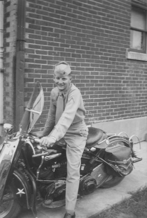 Epworth, IA, history of Iowa, Motorized Vehicles, Iowa, Wessels, Doris, Portraits - Individual, motorcycle, Iowa History