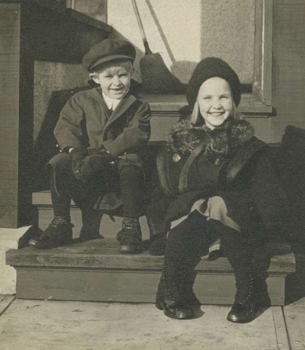 Portraits - Group, Iowa, Webster City, IA, smile, cap, coat, Children, McMurray, Doug, history of Iowa, Iowa History