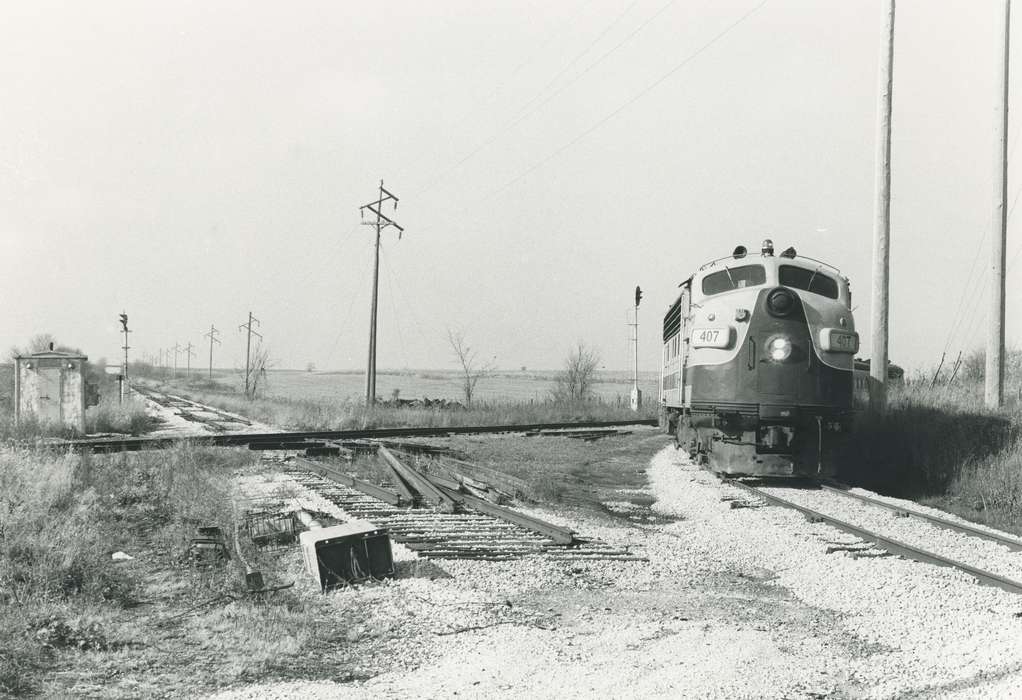 train, history of Iowa, Landscapes, Waverly Public Library, railroad, Waverly, IA, Iowa, Motorized Vehicles, Iowa History, power lines