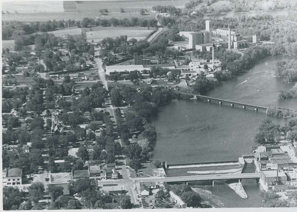 history of Iowa, aerial shot, Waverly Public Library, Waverly, IA, Iowa, cedar river, Aerial Shots, landscape, Iowa History, bridge