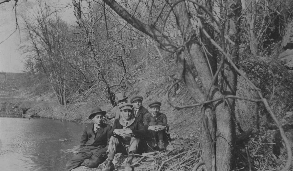 Portraits - Group, Iowa History, tree, Lakes, Rivers, and Streams, King, Tom and Kay, Iowa, IA, woods, river, history of Iowa