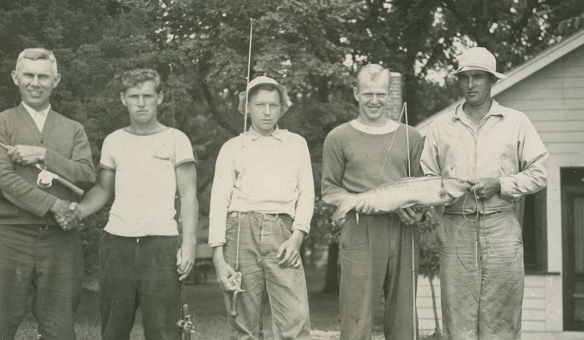 Portraits - Group, Clear Lake, IA, history of Iowa, Iowa History, fishing pole, boy scout, Animals, fish, fishing, Iowa, Outdoor Recreation, McMurray, Doug, common carp